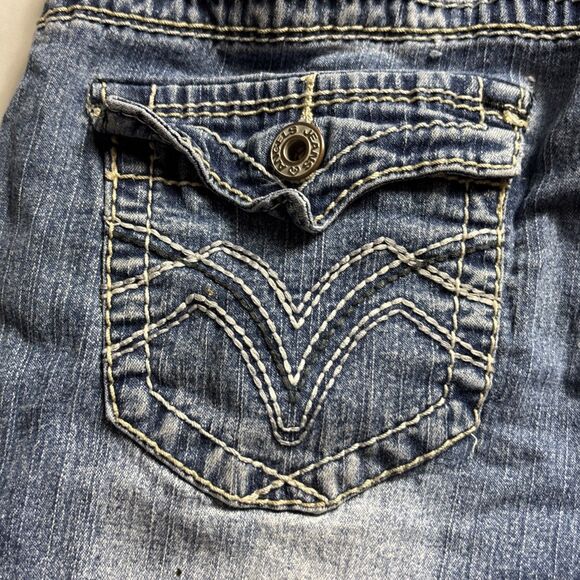 Denim Shorts Thick Stitch Flap Pockets  Embroidery Long  Western Cuffed BL - Picture 10 of 15